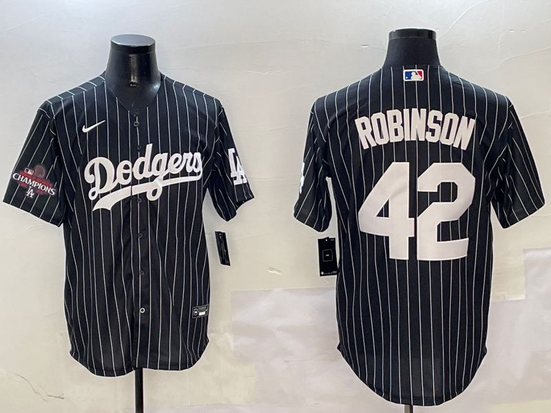 Men Los Angeles Dodgers #42 Robinson Black Stripe Jointly Name 2025 Nike MLB Jersey style 3->los angeles dodgers->MLB Jersey